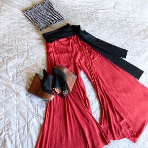 Boho Side Slit Wide Leg Pants Sz L